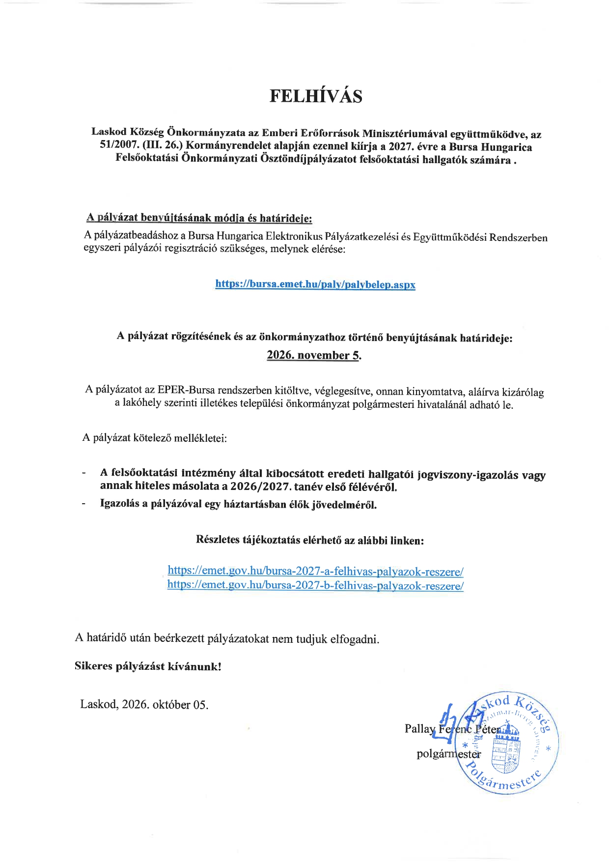 Bursa Hungarica 2027 �szt�nd�jp�ly�zat